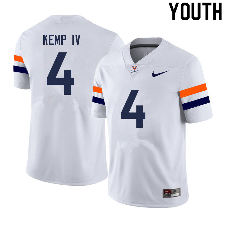 Youth #4 Billy Kemp IV Virginia Cavaliers College Football Jerseys Sale-White - Click Image to Close
